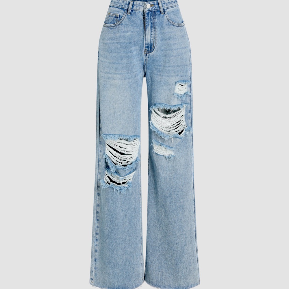 HIGH WAIST RIPPED STRAIGHT LEG JEANS